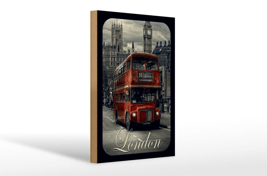 Holzschild London 20x30cm Sightseeing Bus red Produktbild 