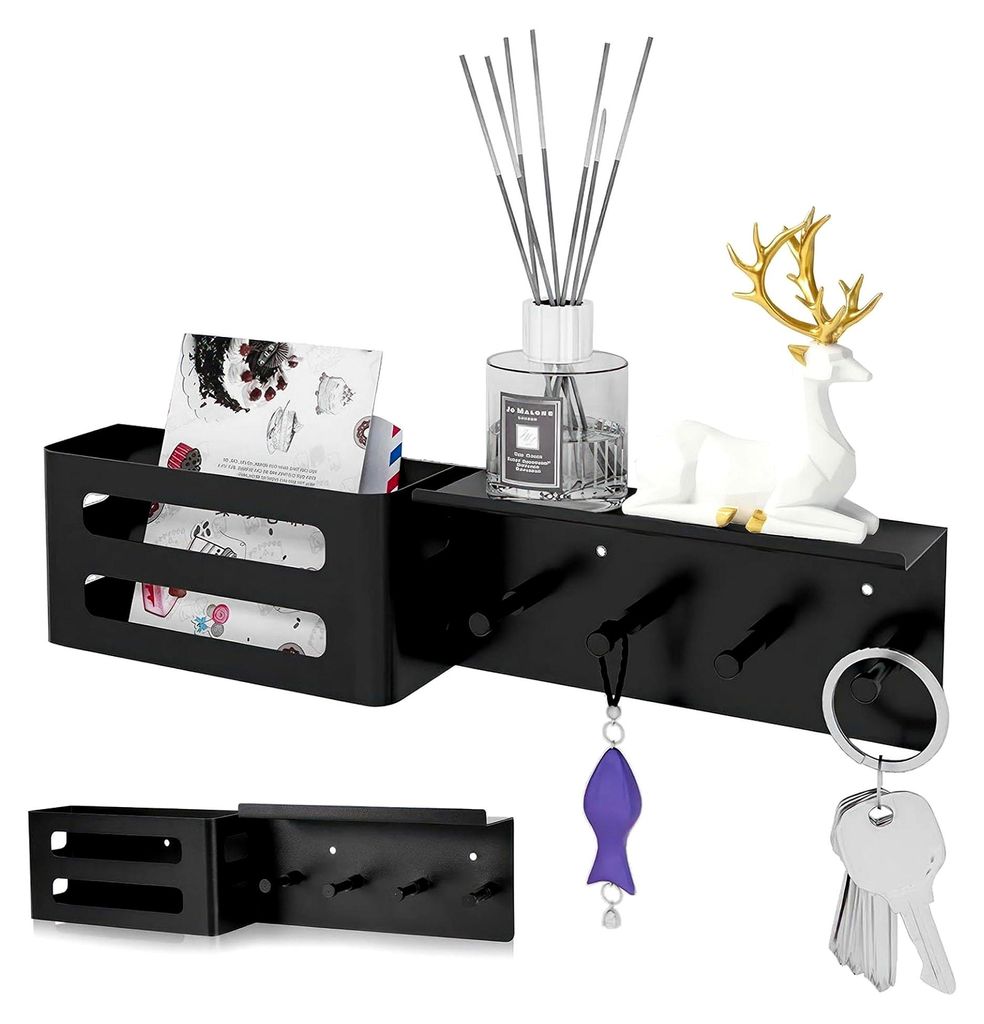 Schlüsselständer mit Regal, Metall-Schlüsselhalter für die Wand mit 5 Haken, dekorativer Wandorganisator, Posthalter, Schlüsselaufbewahrung f...