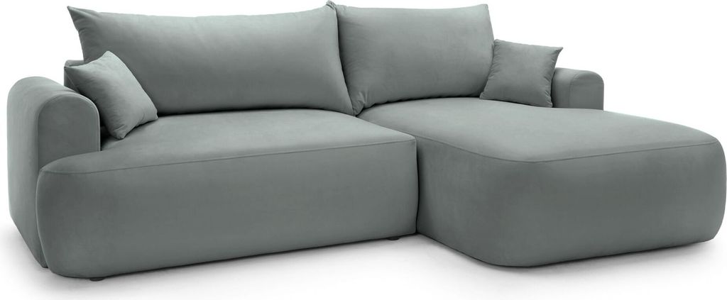 Selsey OVO - Ecksofa mit Schlaffunktion, Stauraum und Samtbezug, grau, rechts
