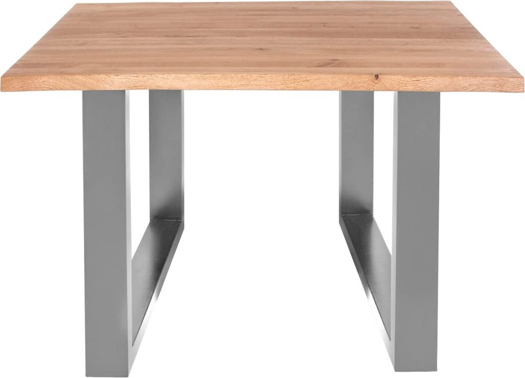 Esstisch 80 x 80 cm Enrico, Eiche Rustik, massiv + geölt, Baumkantentisch mit silbernem U-Gestell aus Metall, pflegeleichter Esszimmertisch, Tisch...