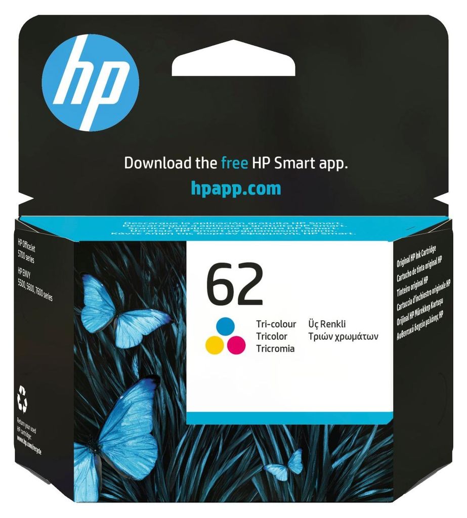 HP 62 Cyan/Magenta/Gelb Original Tintenpatrone, Standard, Produktbild 