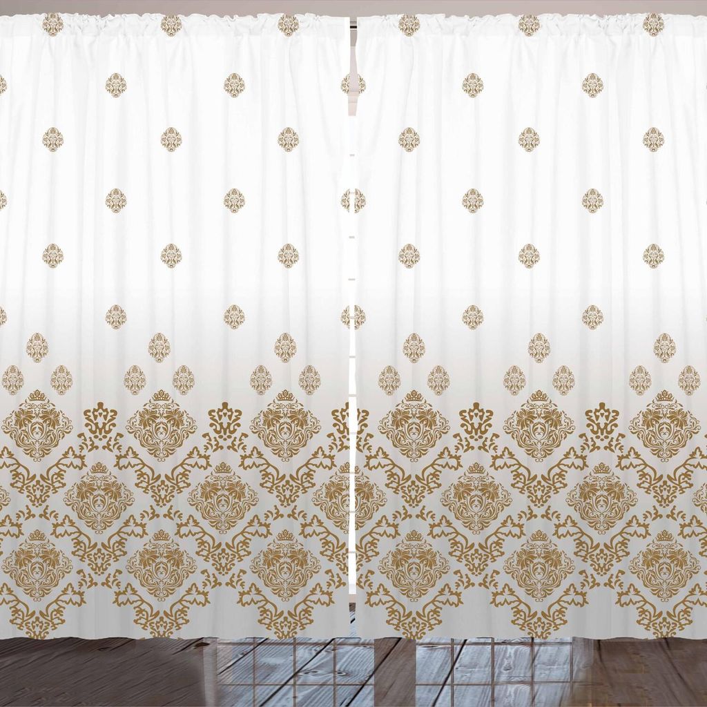 ARANDE viktorianisch Gardine, Damast-Motive in Vintage romantischen Landhausstil Ombre Elements Floral Art, 280 x 175 cm, Braun Weiß Grau