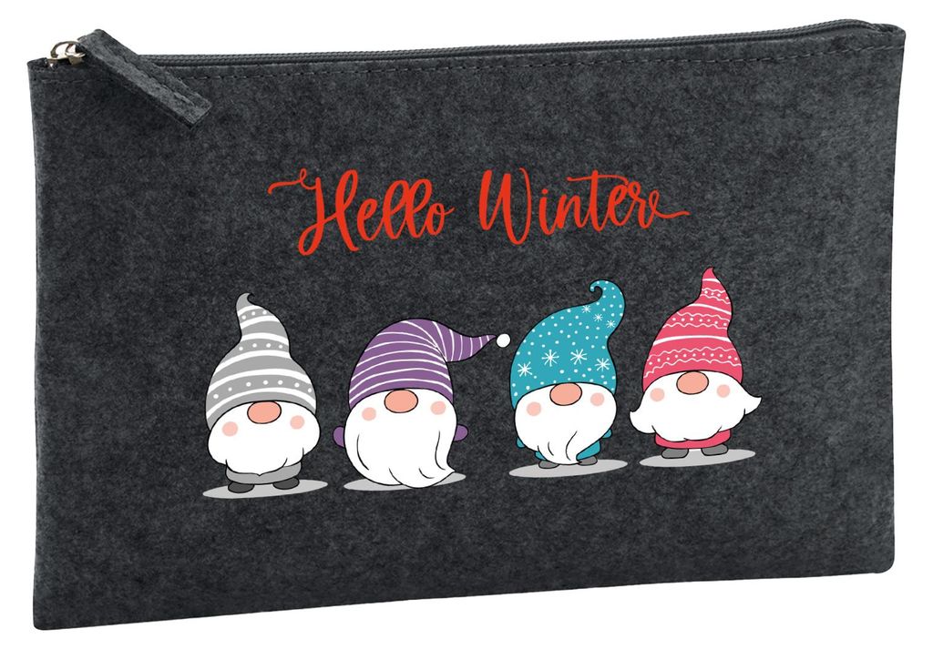 Huuraa Kulturbeutel Hello Winter Wichtel Weihnachtself 1 Liter Charcoal Filz Kosmetiktasche Geschenkidee
