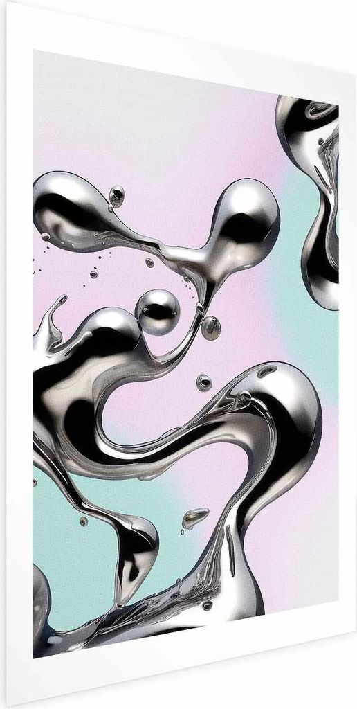 Posterpapier Poster - Metallic Fluidity - abstract silver forms on a mint-purple background 40x60 cm Muster a-C-10141-ao-a