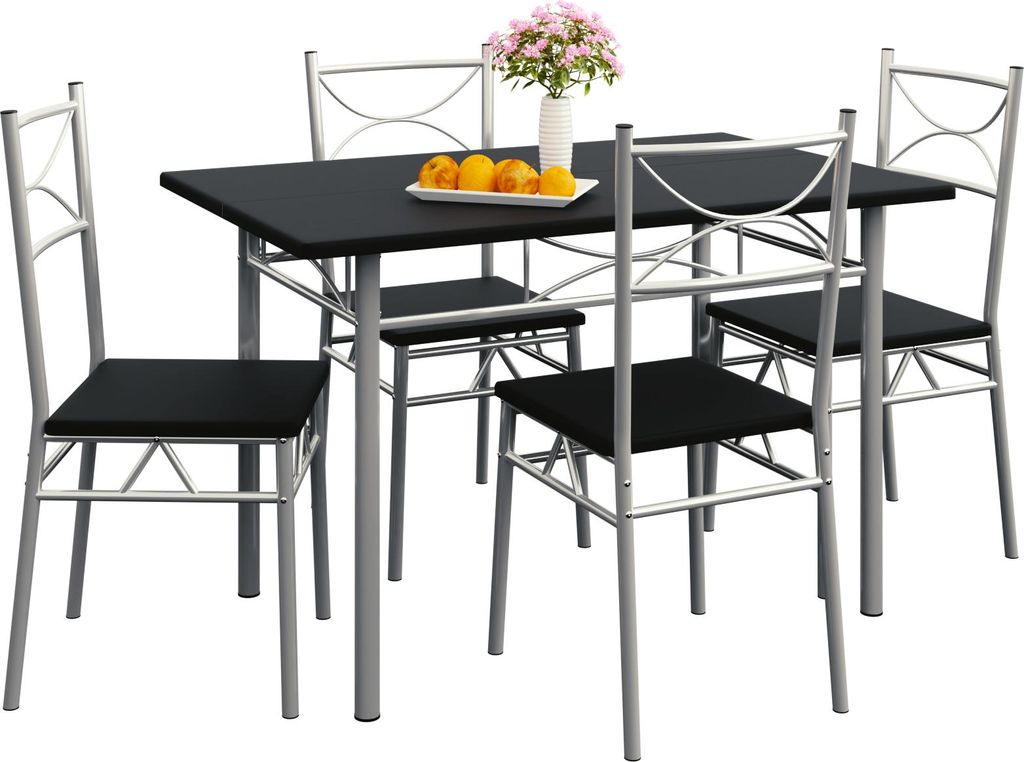 CASARIA Esstisch mit 4 Stühlen Holz 5-tlg Set Metall 110x70cm Industrial Esszimmer Küche Stühle Tisch Möbel Essgruppe Sitzgruppe Paul Schwarz