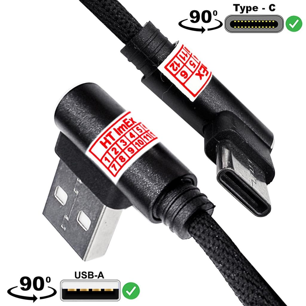 USB-A auf USB-C Kabel Winkelstecker 90 Grad Nylon 1m Produktbild 