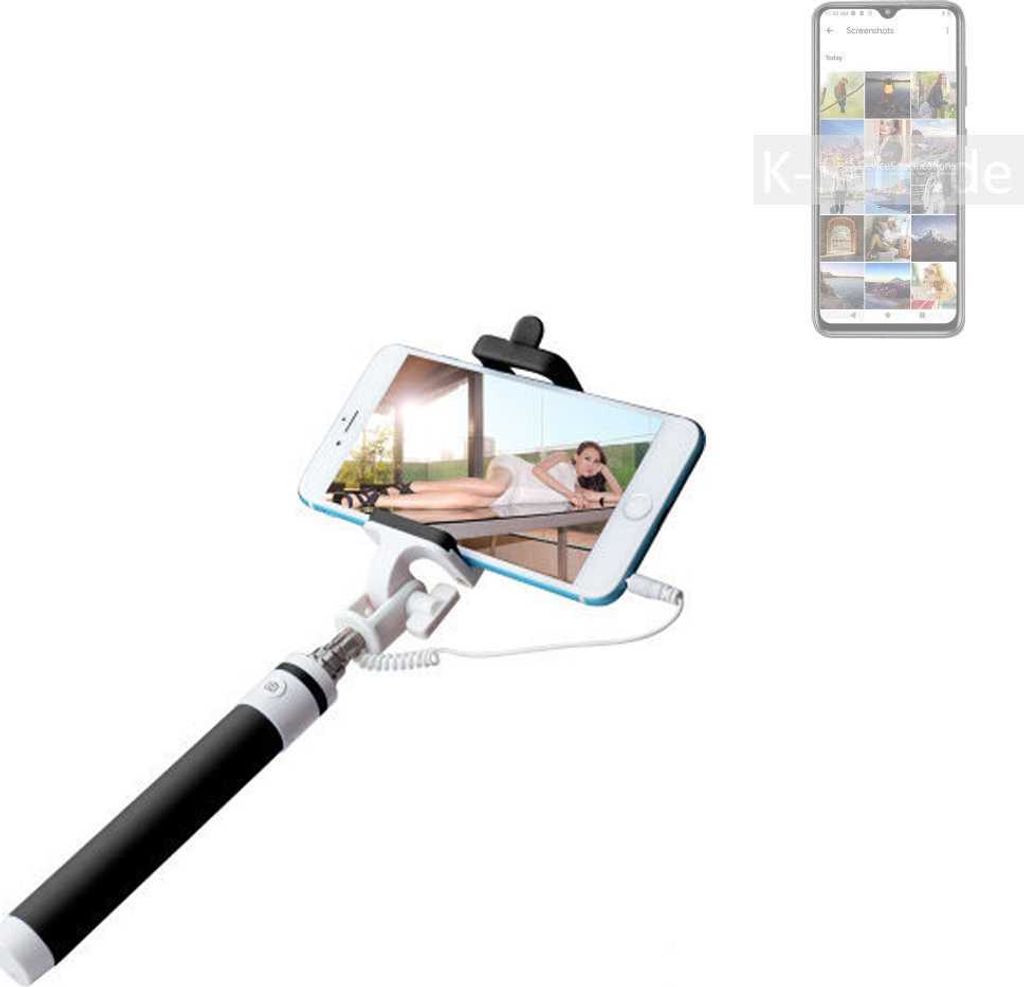 K-S-Trade Selfie Stick kompatibel mit Cubot Note 30 Selfiestick kabelgebunden Monopod mit Kabel Stab Stange Selfportrait Handheldstick schwarz 1x