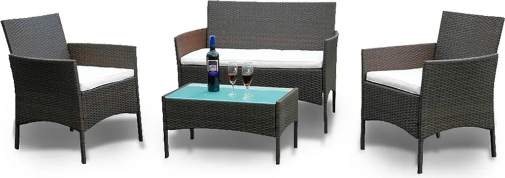 Set Esterno SWANEW Marrone - Mobili da Balcone con Tavolino Vetro