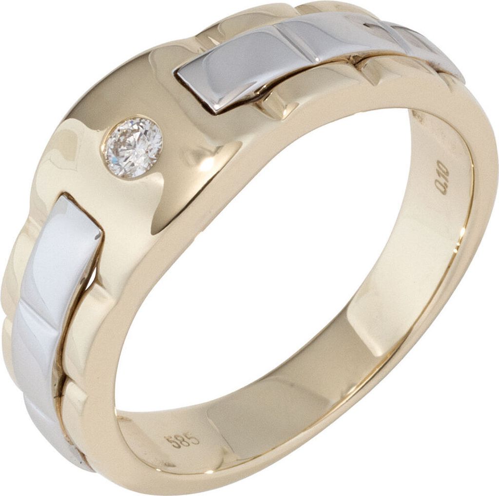 Herrenring Ring aus 585 Gold Gelbgold & Weißgold bicolor mit Diamant Brillant Innenumfang 66mm Ø21.0mm