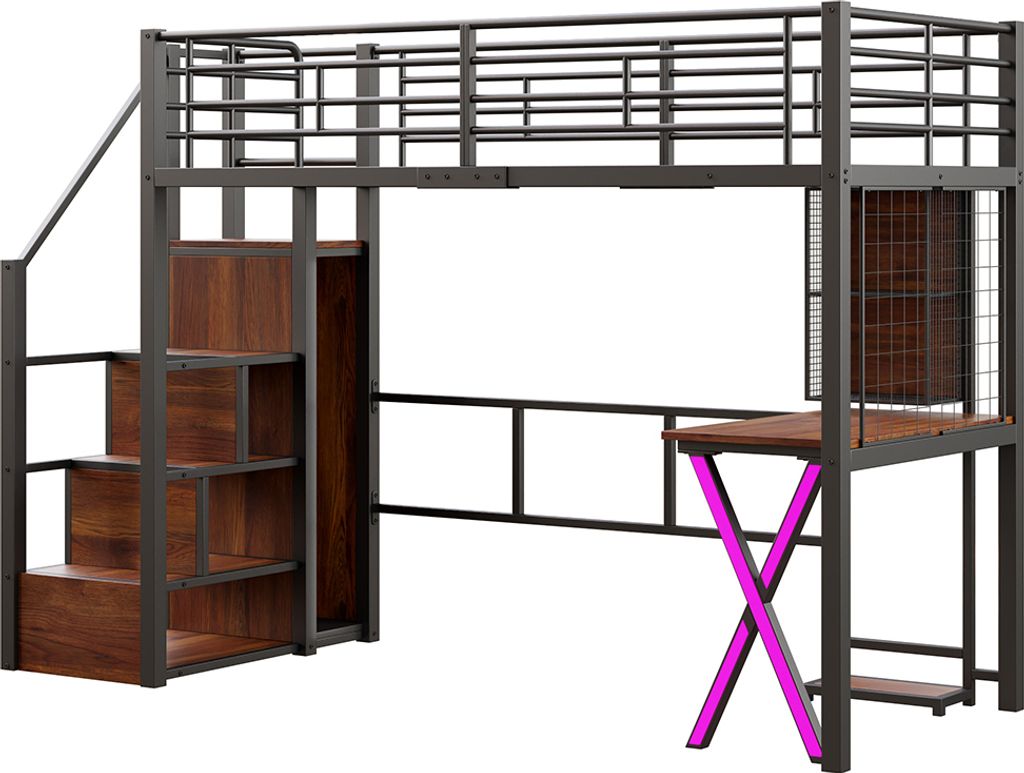 Sweiko Hochbett 90x200cm , Ambientelicht, Ablageleiter, Produktbild 