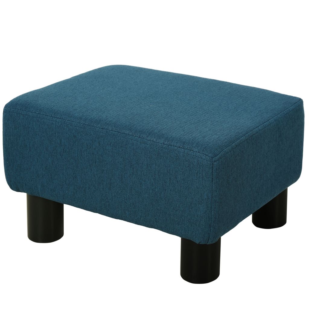 HOMCOM Pouf Fußstütze niedriger Hocker aus Leinenstoff, Tragfähigkeit 100 kg, 40 x 30 x 24 cm, dunkelblau