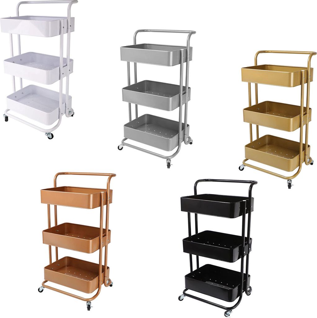 Echtwerk mobiler Servierwagen für Küche/ Bad/ Büro mit 3 Ebenen, Küchenrollwagen mit Schubladen, Werkzeugwagen, Allzweckwagen mit Schiebegriff,...