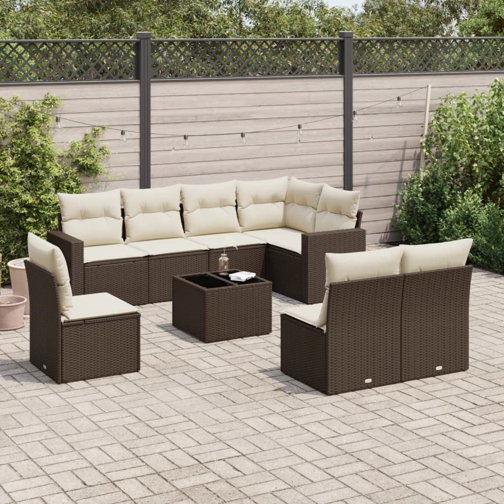 Maison Exclusive - 9-tlg. Garten-Sofagarnitur mit Kissen Braun Poly Rattan