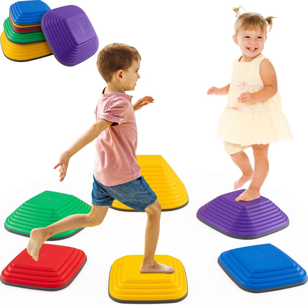 COSTWAY Balanciersteine, Stapelsteine rutschfest, FlusssteineStepping Stones bis 80 kg Belastbar, Trittsteine, Sensorisches Spielzeug für Kinder 3+