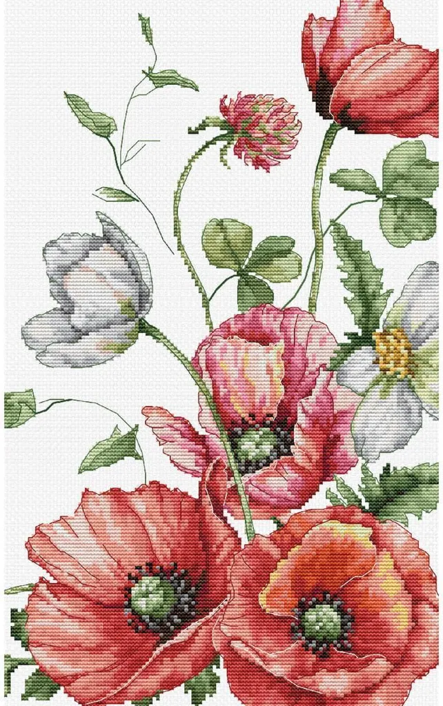 Kit broderie coquelicots Luca-S avec fils Anchor et toile Aida 16ct