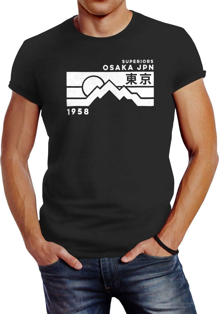 Herren T-Shirt Osaka Japan Superiors Mountain Retro Design Printshirt Neverless anthrazit XXL