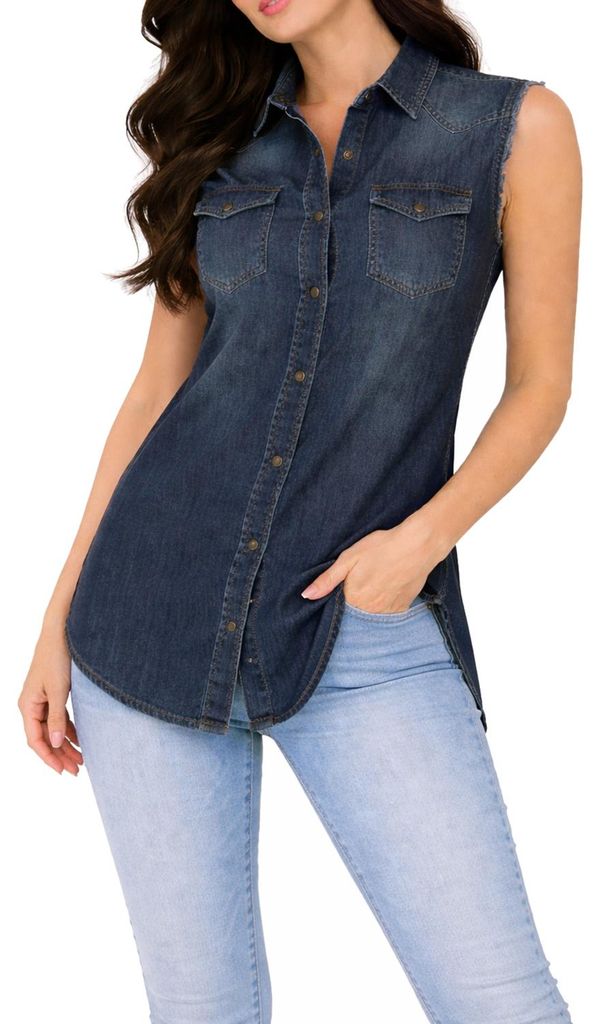 Diesel DE-Sovita Shirt Damen Jeanshemd Ärmellos Blau