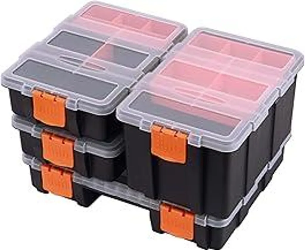 CASOMAN Organizzatori per ferramenta e ricambi, set da 4 pezzi, cassetta degli attrezzi, organizer per piccoli componenti con scomparti, cassetta degli attrezzi versatile e resistente