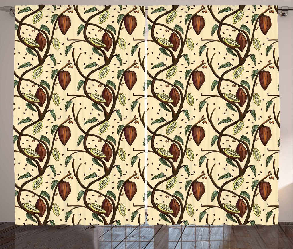 ABAKUHAUS Kakao Rustikaler Vorhang, Früchte auf belaubte Baumzweige, Wohnzimmer Universalband Gardinen mit Schlaufen und Haken, 280 x 175 cm, Blas...
