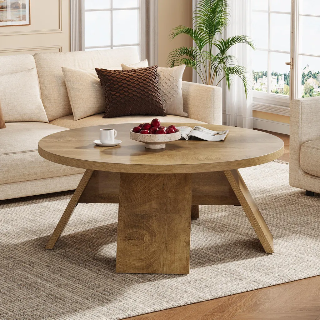 Table basse bois design 100 cm Tribesigns : stabilité et pied robuste