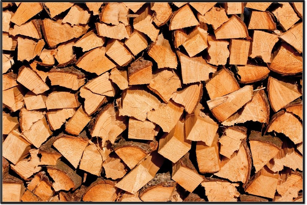 Wallario Wandbild Holzstapel gehackt - Holzscheite für den Produktbild 