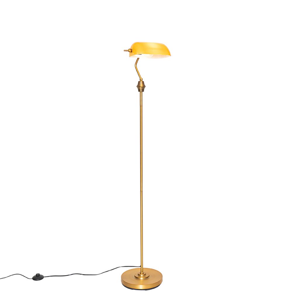 QAZQA - Klassisch I Antik Klassische Banker Stehleuchte I Stehlampe I Standleuchte I Lampe I Leuchte Bronze mit gelbem Glas - Banker I Wohnzimmer I...