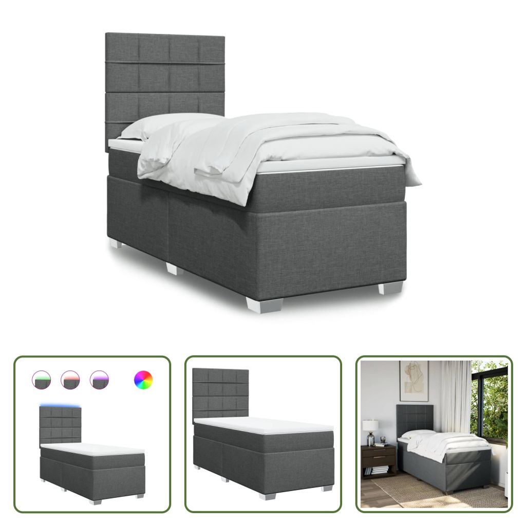 The Living Store Boxspringbett mit Matratze Dunkelgrau 80x200 cm Stoff