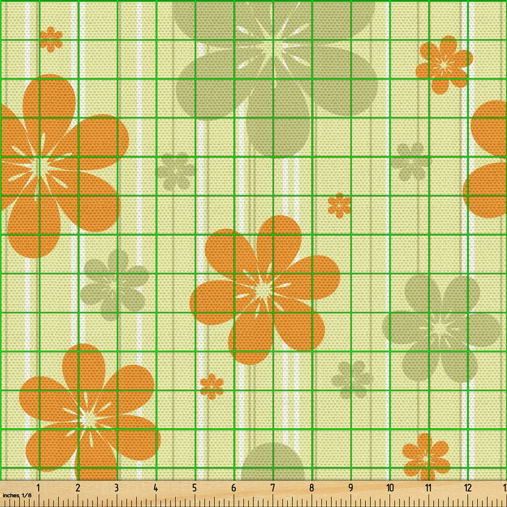 ABAKUHAUS Blumen Gewebe als Meterware, Große kleine blühende grafische Blumen-gestreifte Hintergrund-Retro- natürliche Kunst, 3 M (148 x 300 cm)...