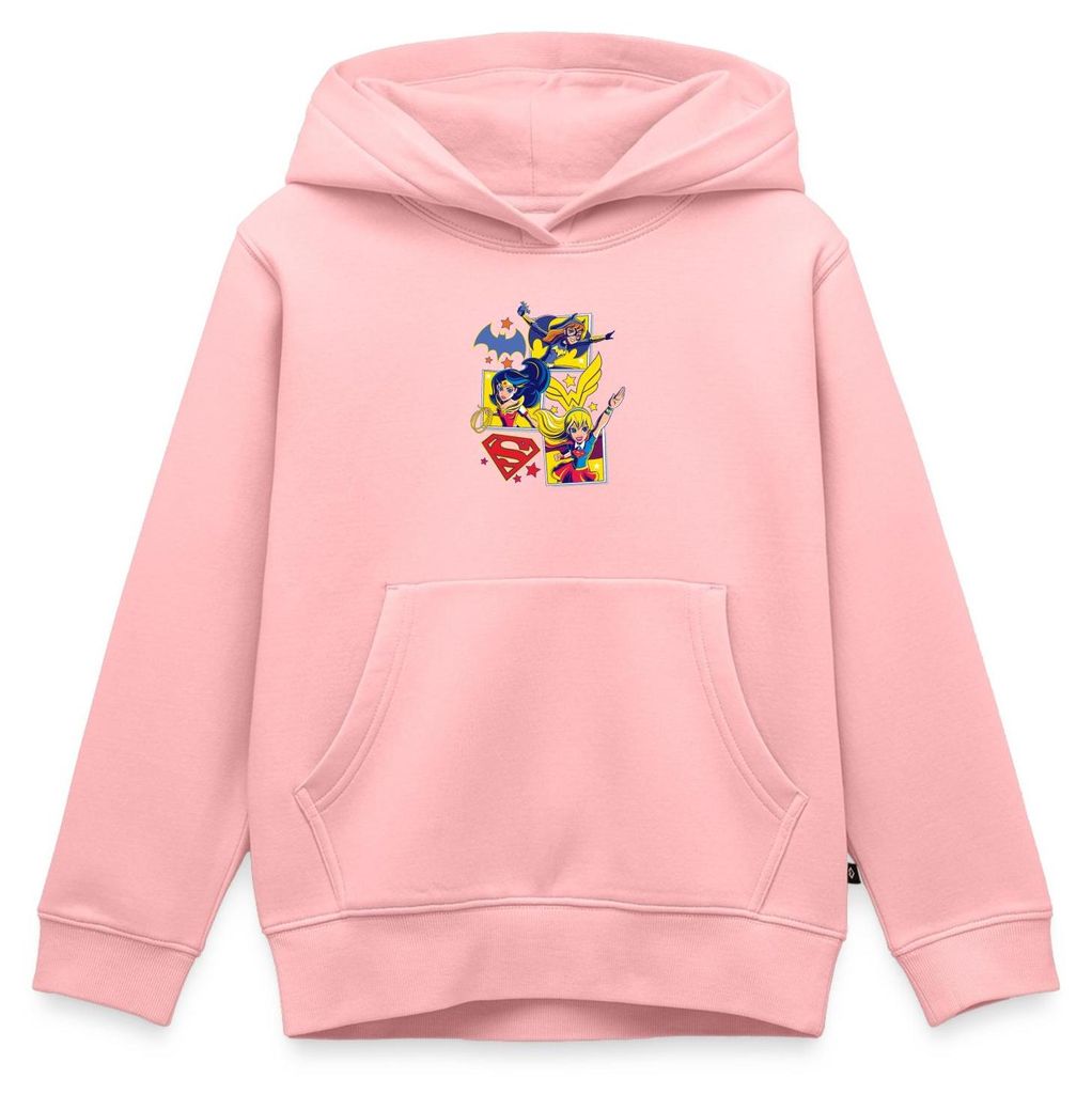 Spreadshirt Super Hero Girls Batgirl Wonder Woman Supergirl Kacheln Kinder Premium Hoodie, 134/140 (8 Jahre), Rosa