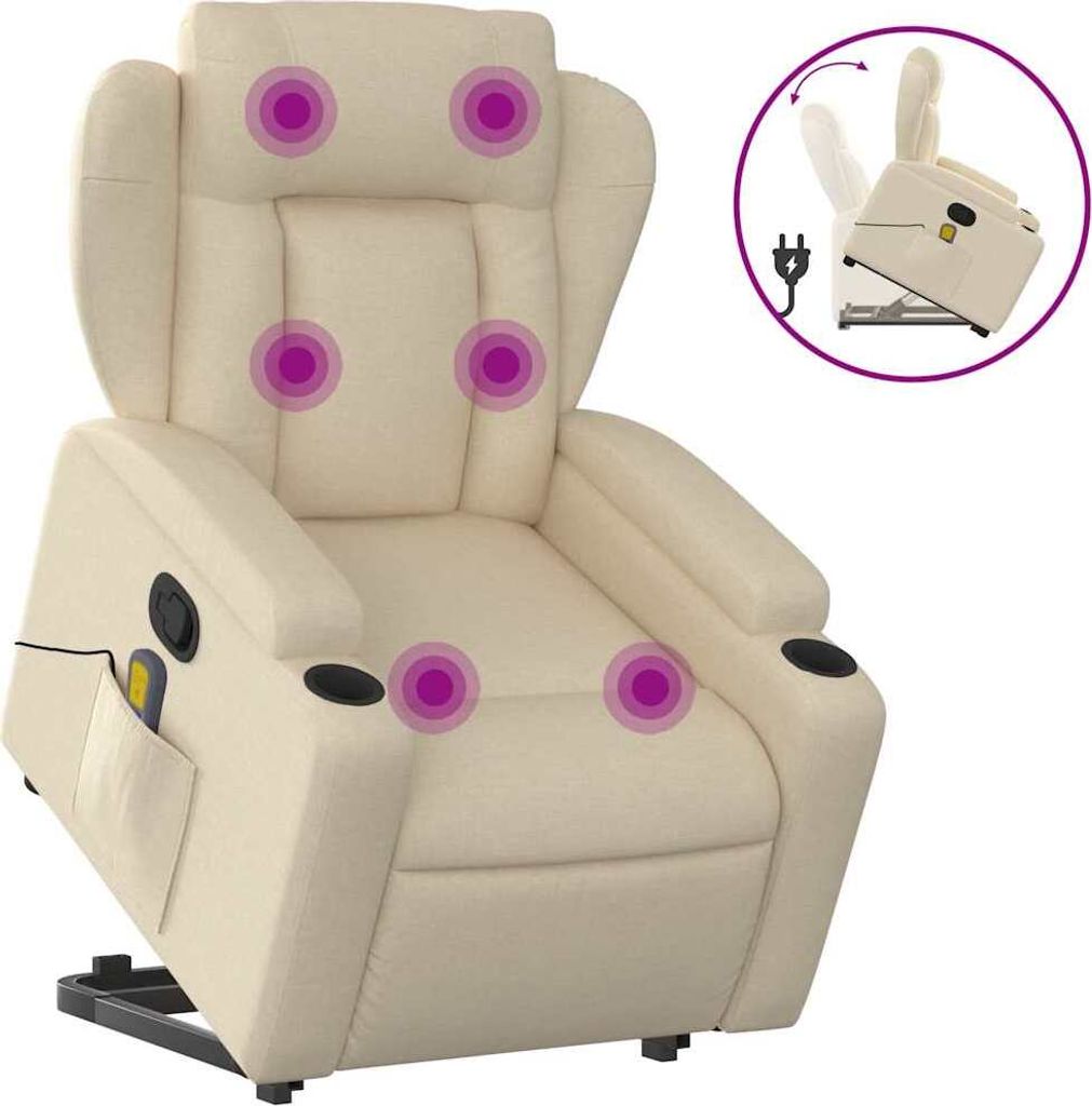 vidaXL Massagesessel mit Aufstehhilfe Creme Stoff
