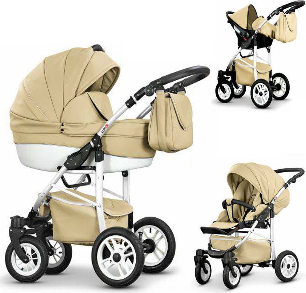 Kinderwagen-Set Craft Eco 4 in 1 in Beige-Weiß - 16 Teile - in 16 Farben erhältlich