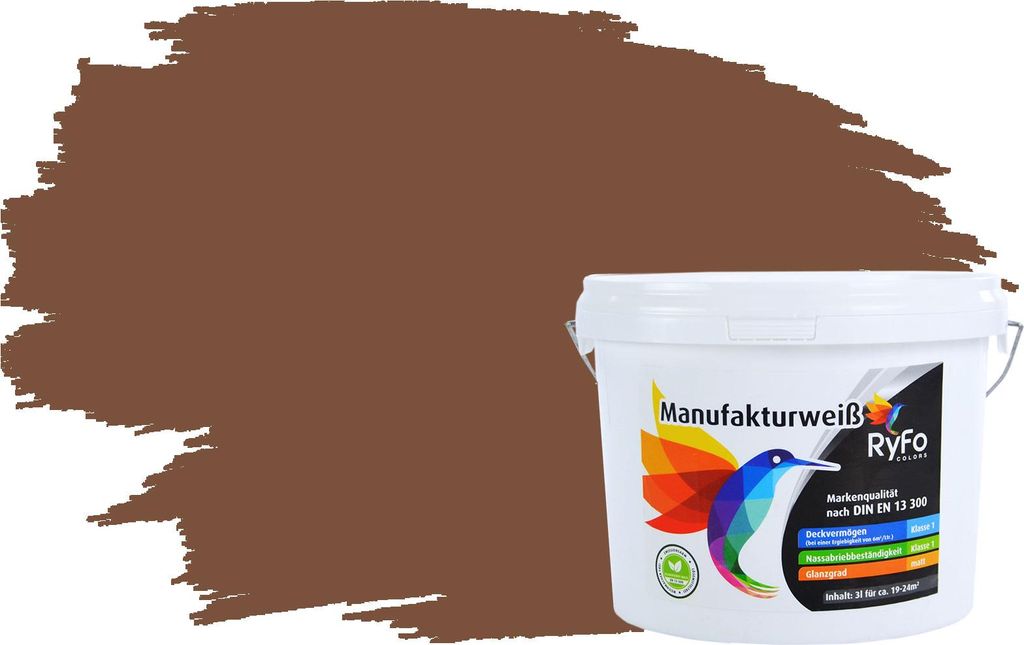 RyFo Colors Bunte Wandfarbe Manufakturweiß Nougatbraun 3l - weitere Braun Farbtöne und Größen erhältlich, Deckkraft Klasse 1, Nassabrieb Klasse 1