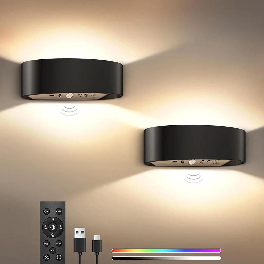 LED Wandleuchten - 2er Pack Up & Down - RGB Farbwechsel - dimmbar - kabellos - wiederaufladbarer Akku - Fernbedienung