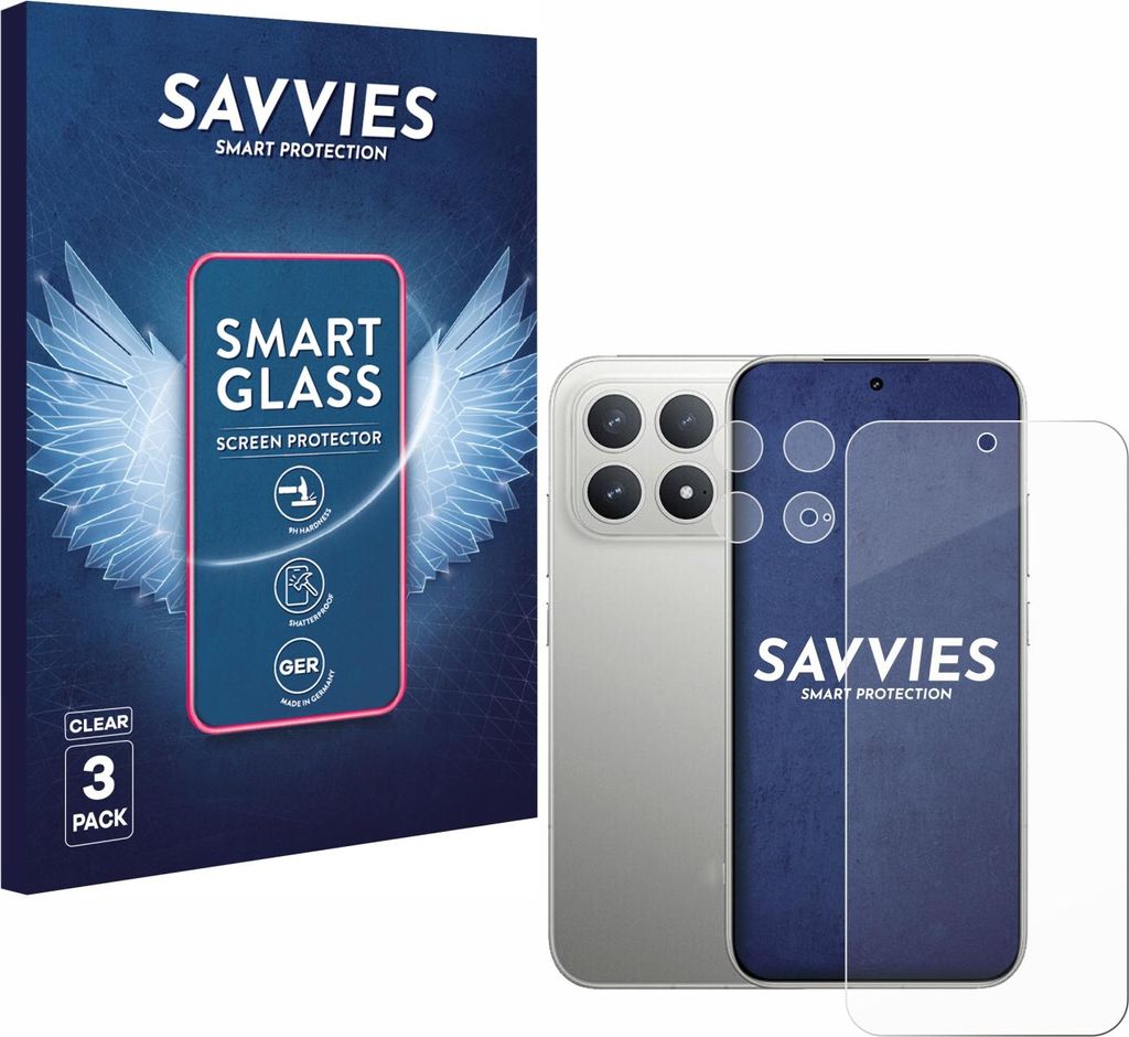 3x Savvies Schutzglas Folie für Xiaomi Poco F8 Pro 5G (Display+Kamera) 9H Panzer Schutzfolie Glas Displayschutz klar transparent