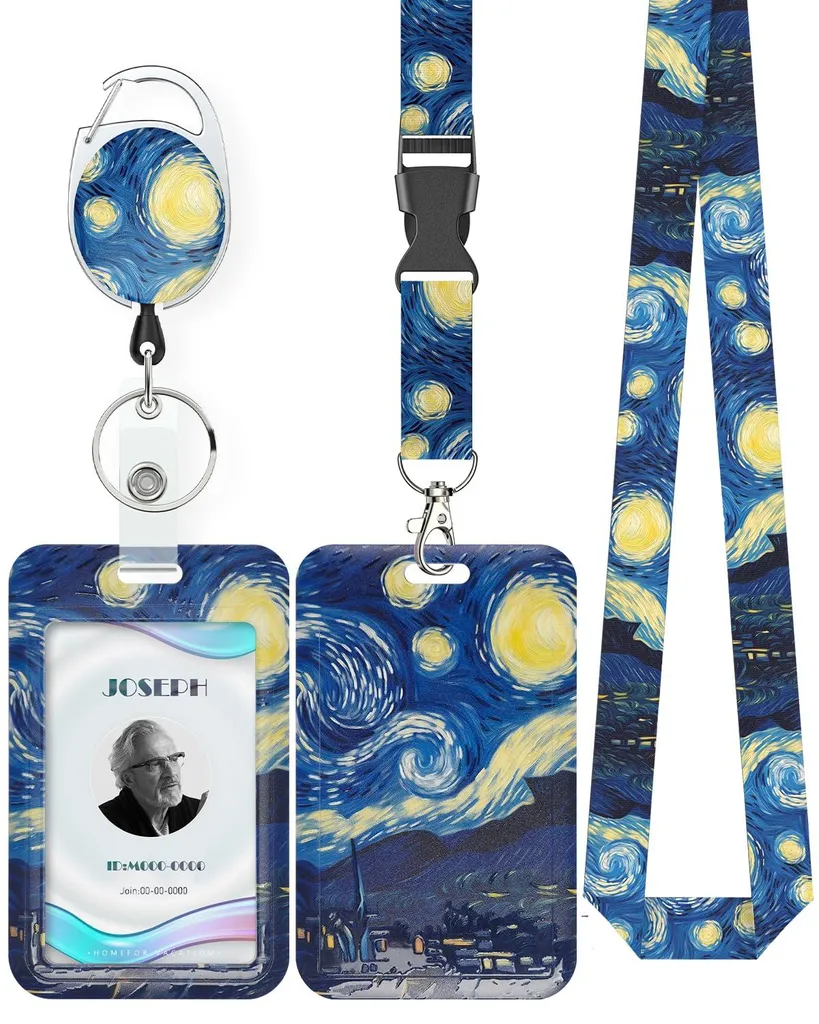 Porte-carte d'identité vertical avec lanière amovible motif galaxie