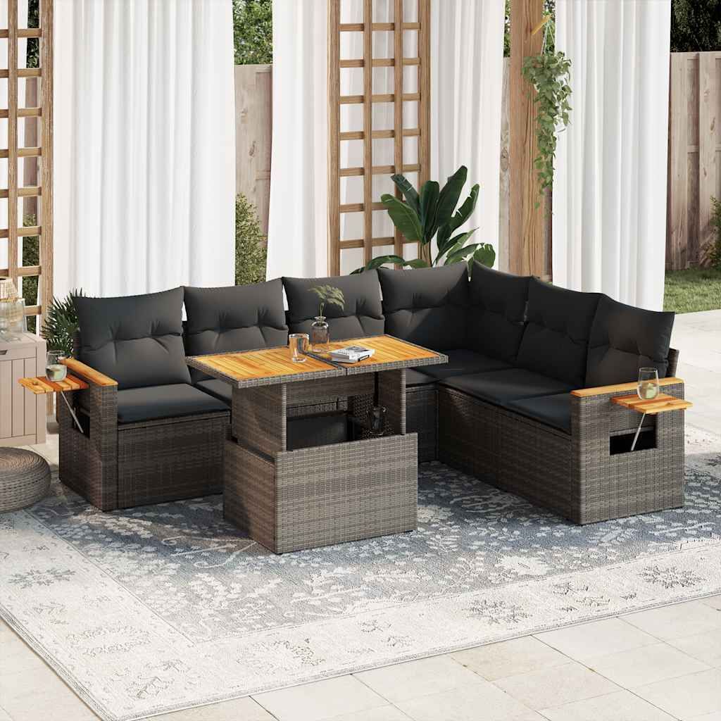 Maison Exclusive - 7-tlg. Garten-Sofagarnitur mit Kissen Grau Poly Rattan Akazie