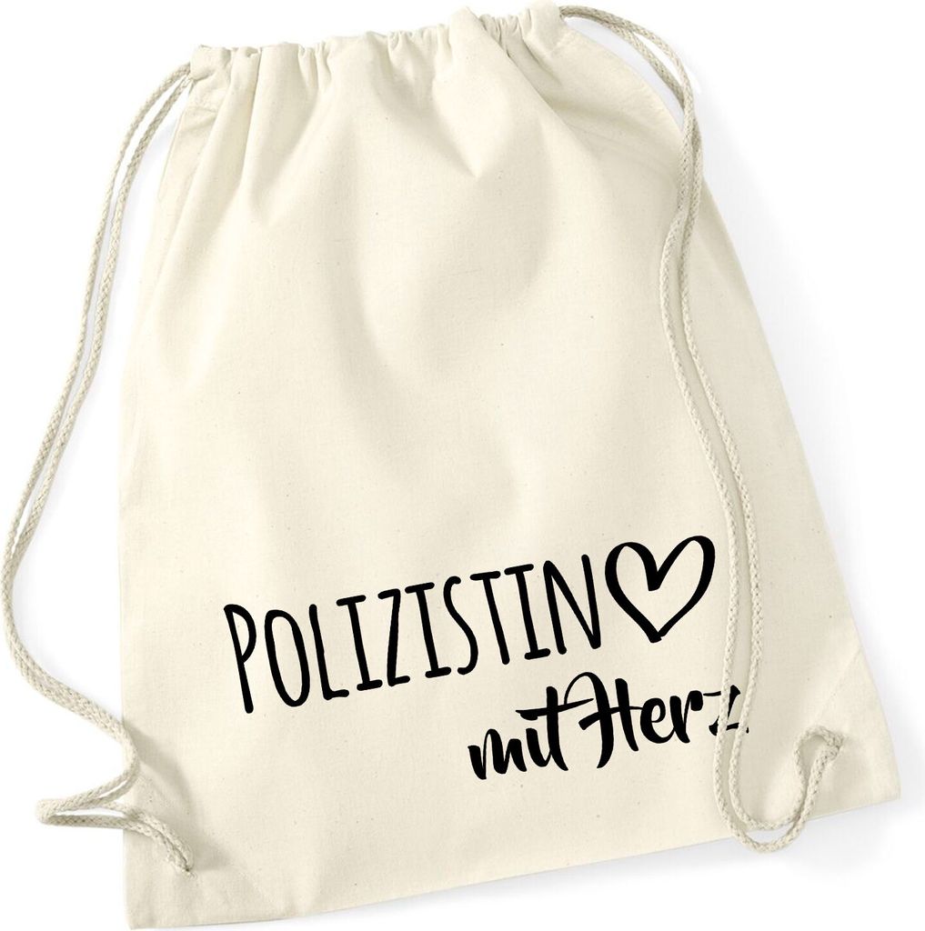 Huuraa Turnbeutel Polizistin mit Herz 12 Liter Natural Produktbild 