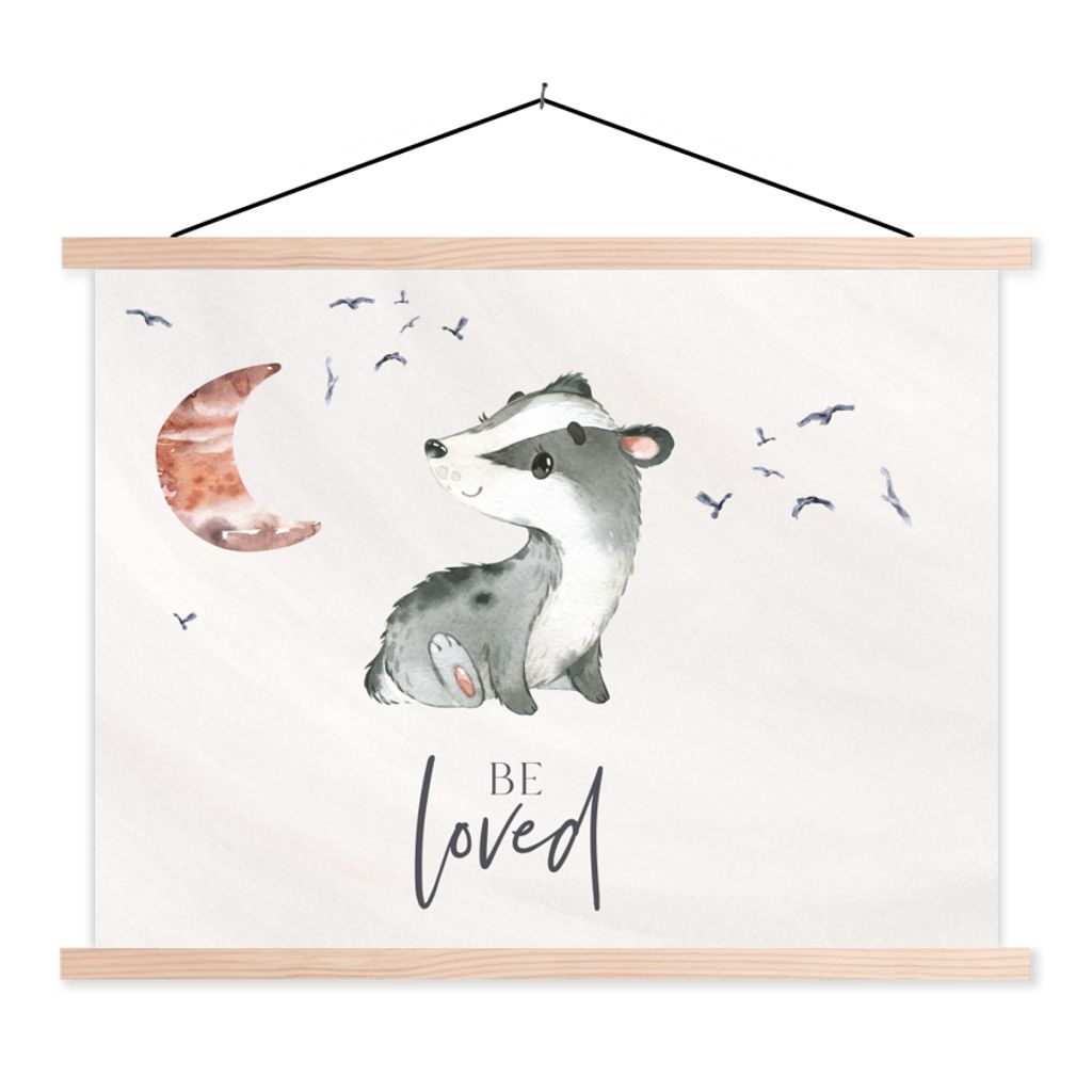 MuchoWow Textilposter Zitate - Geliebt werden - Sprichwörter - Kind - Jungen - Mädchen - Aquarell 120x90 cm mit holzfarbenen Rahmen - Magnetisch