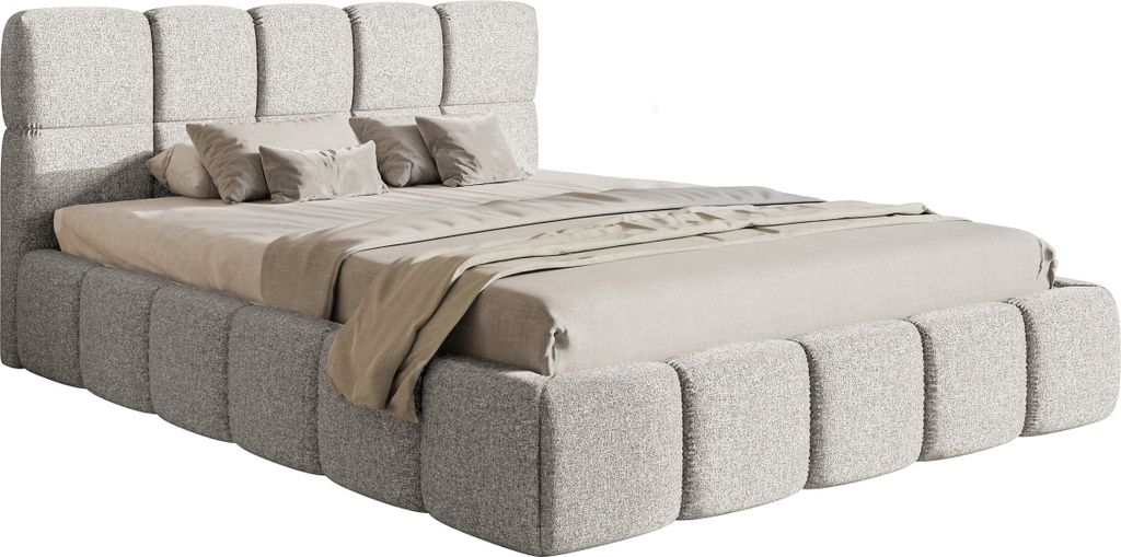 Selsey Cloudy - Polsterbett mit Bettkasten, Chenille-Bezug in Hellgrau, 160 cm