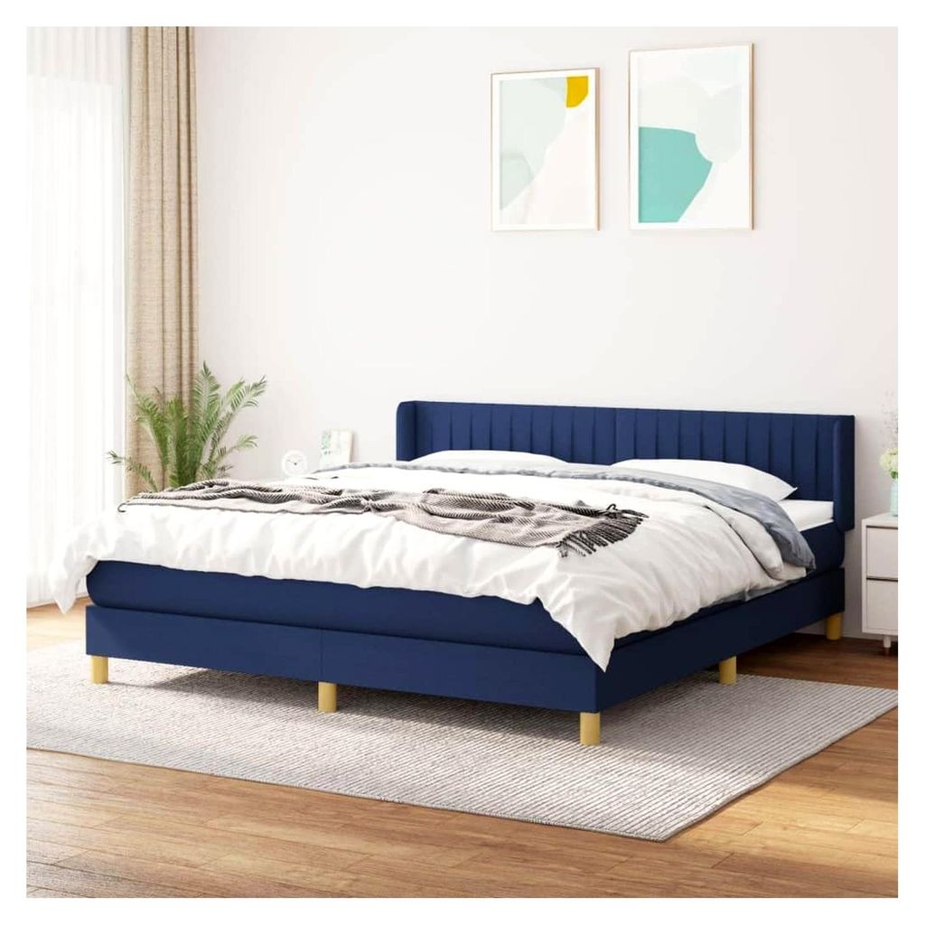 Lattenrost mit Matratze, blau, 180 x 200 cm, Stoff, Plattformbett, mit Lattenhalter, einfache Montage, für Schlafzimmer, Erwachsene