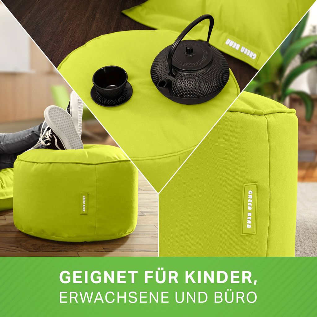 Green Bean Sitzsack-Hocker "Stay" 45x25cm mit EPS-Perlen Füllung - Fußhocker Sitz-Pouf für Sitzsäcke - Fußablage Sitzkissen Sitzhocker Hellg...