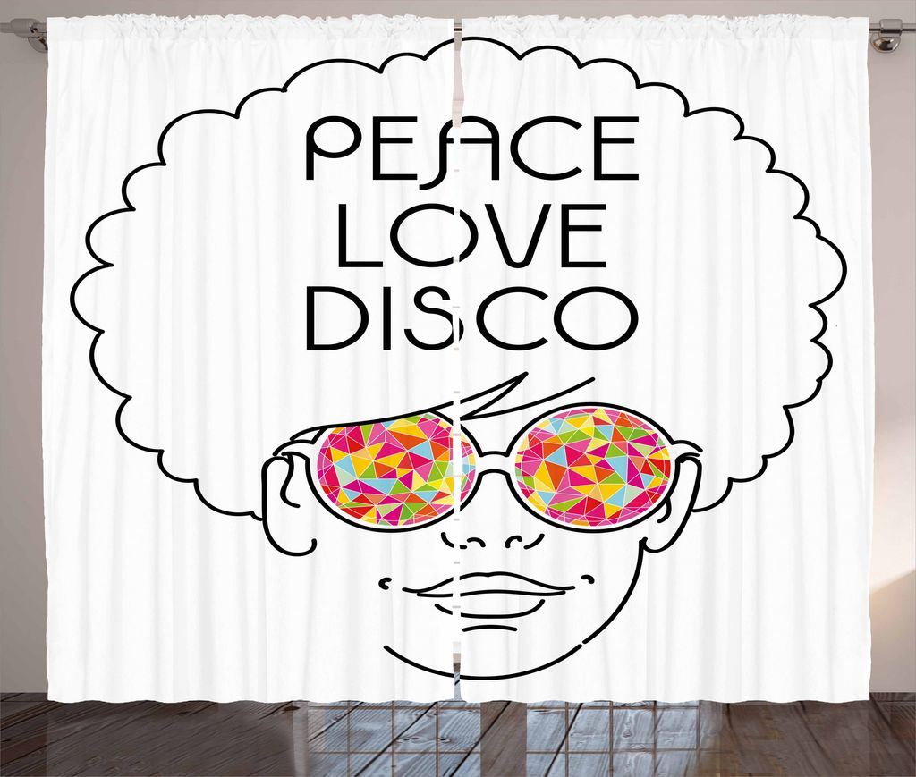 ABAKUHAUS Hippie Rustikaler Gardine, Mädchen Afro Hair Brille, Schlafzimmer Kräuselband Vorhang mit Schlaufen und Haken, 280 x 175 cm, Mehrfarbig