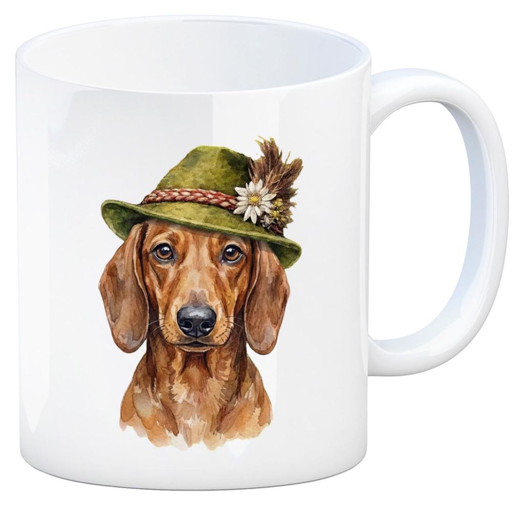 Dackel mit alpenländischem Trachtenhut Kaffeebecher