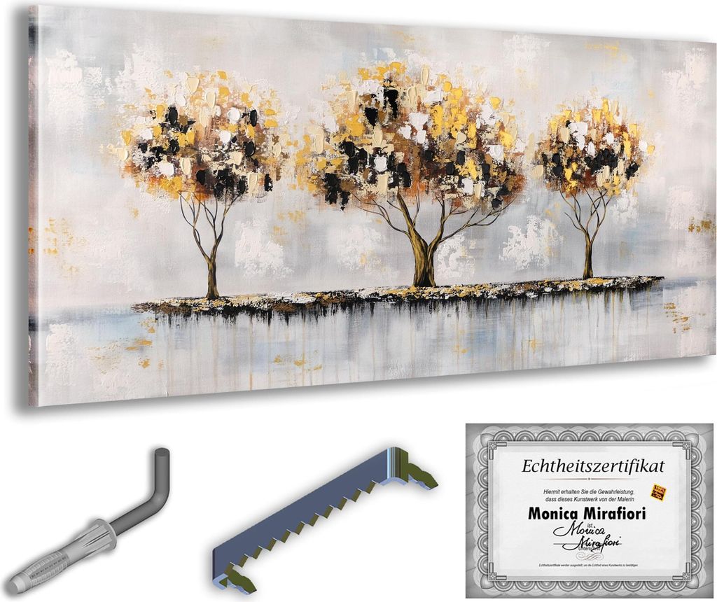 Monica Mirafiori I 100% HANDGEMALT I Gemälde "Goldene Bäume" I 120x60cm | Gemälde Handgemalt | Acrylgemälde | Sehr Großes Acrylbild I Moderne ...