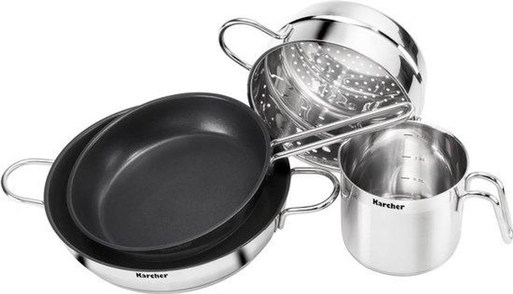Edelstahl-Kochgeschirr-Set 14-teilig mit 5 Glasklappen für Induktion