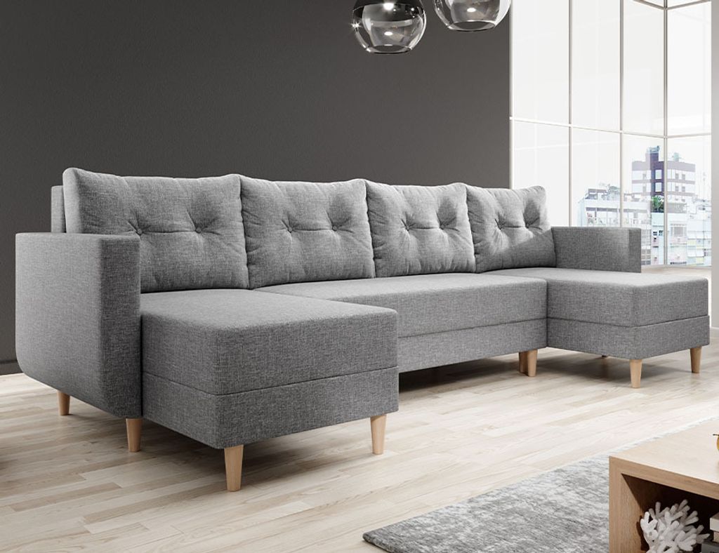 Easy4You Ecksofa Grau BALDUR U-Form – 303x93x145 cm - Produktbild 