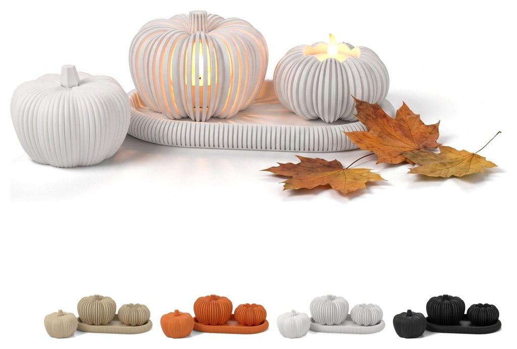 Set decorazioni autunno 4 pezzi con vassoio, zucche e Immagine del prodotto 