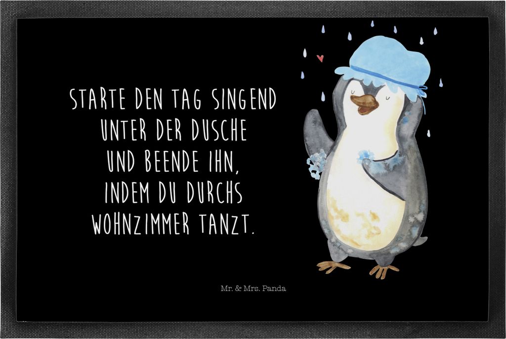 Mr. & Mrs. Panda Schmutzfangmatte Pinguin Duschen 50 x 75 cm - Schwarz - Geschenk, Gummimatte, Duschkonzert, Fussmatte, Schmutzmatte, Gummi-Fußmat...