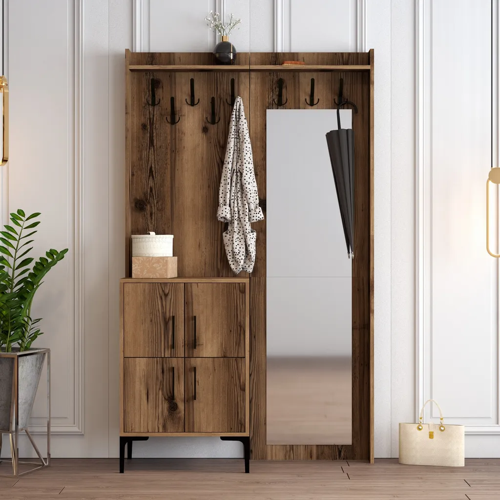 Solution de Rangement Entrée : Porte-manteau Noyer Berlin BC 120 cm