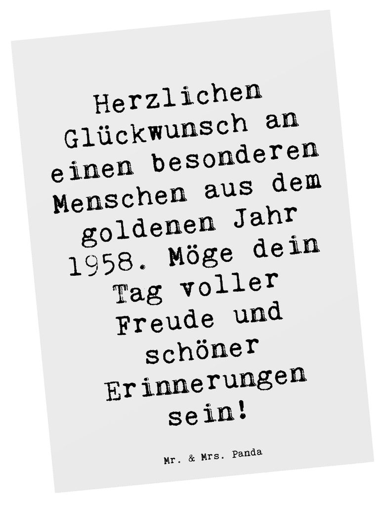 Mr. & Mrs. Panda Postkarte Spruch 1958 Geburtstag - Weiß - Geschenk, Happy Birthday, Nostalgie, Ansichtskarte, Grußkarte, Kunstkarten, Ansichtska...
